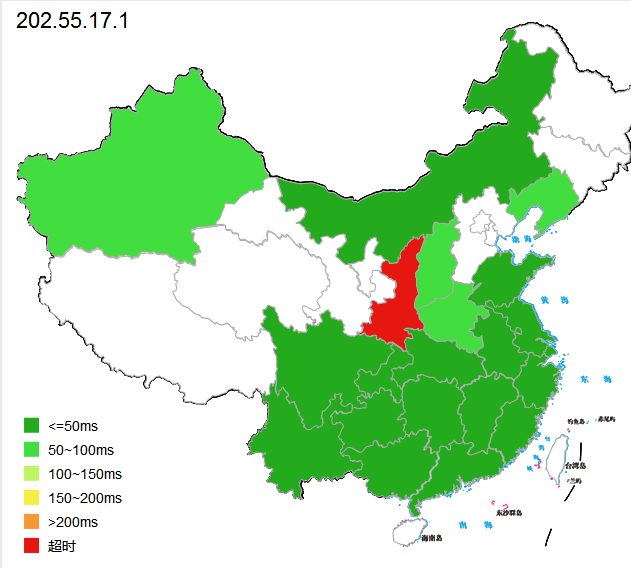 中国电信香港沙田电信机房全国ping速度表现